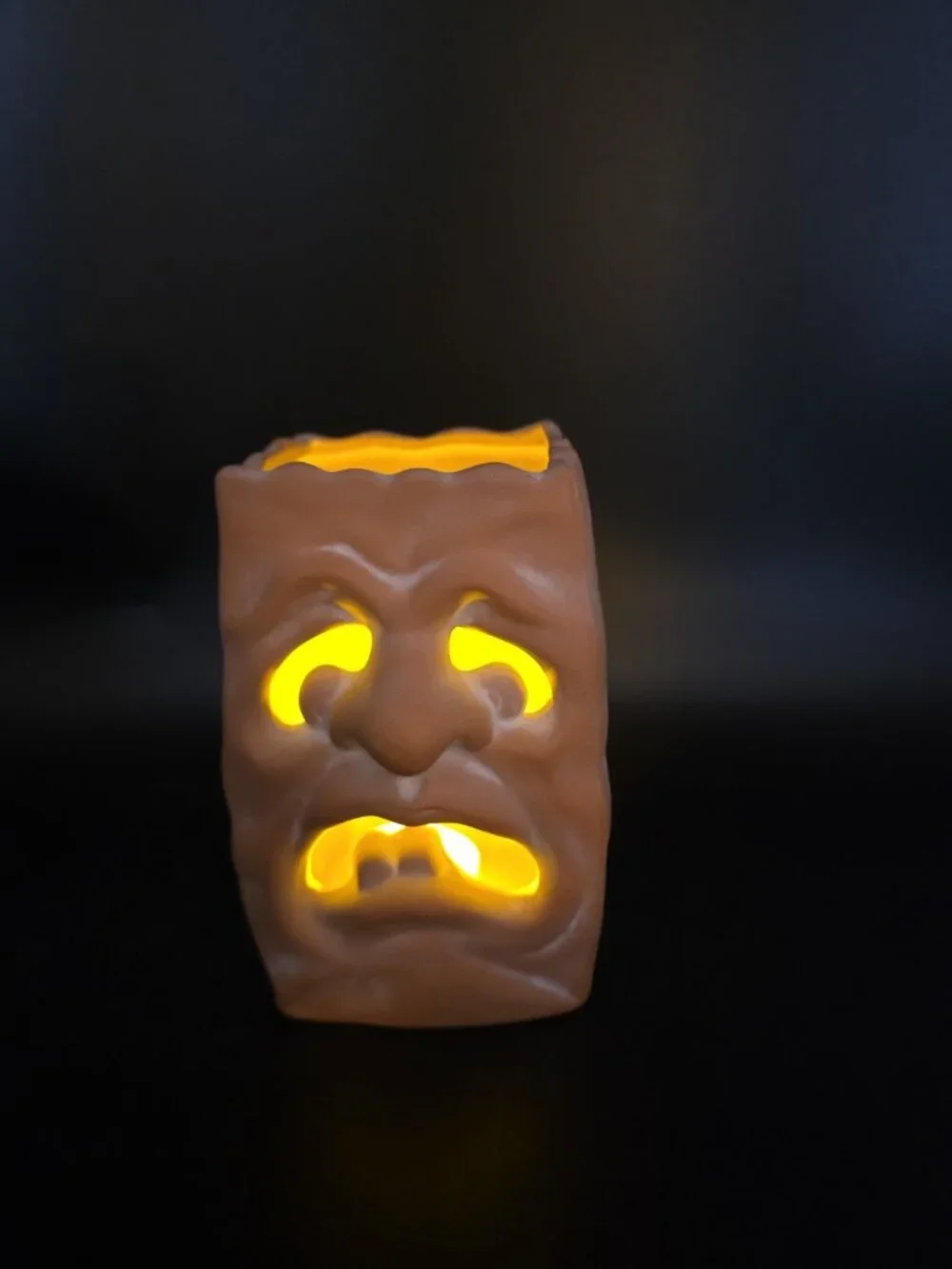Russ Jack-O-Lantern Terracotta Paper Bag Pumpkin Candleholder Pair Halloween Vtg